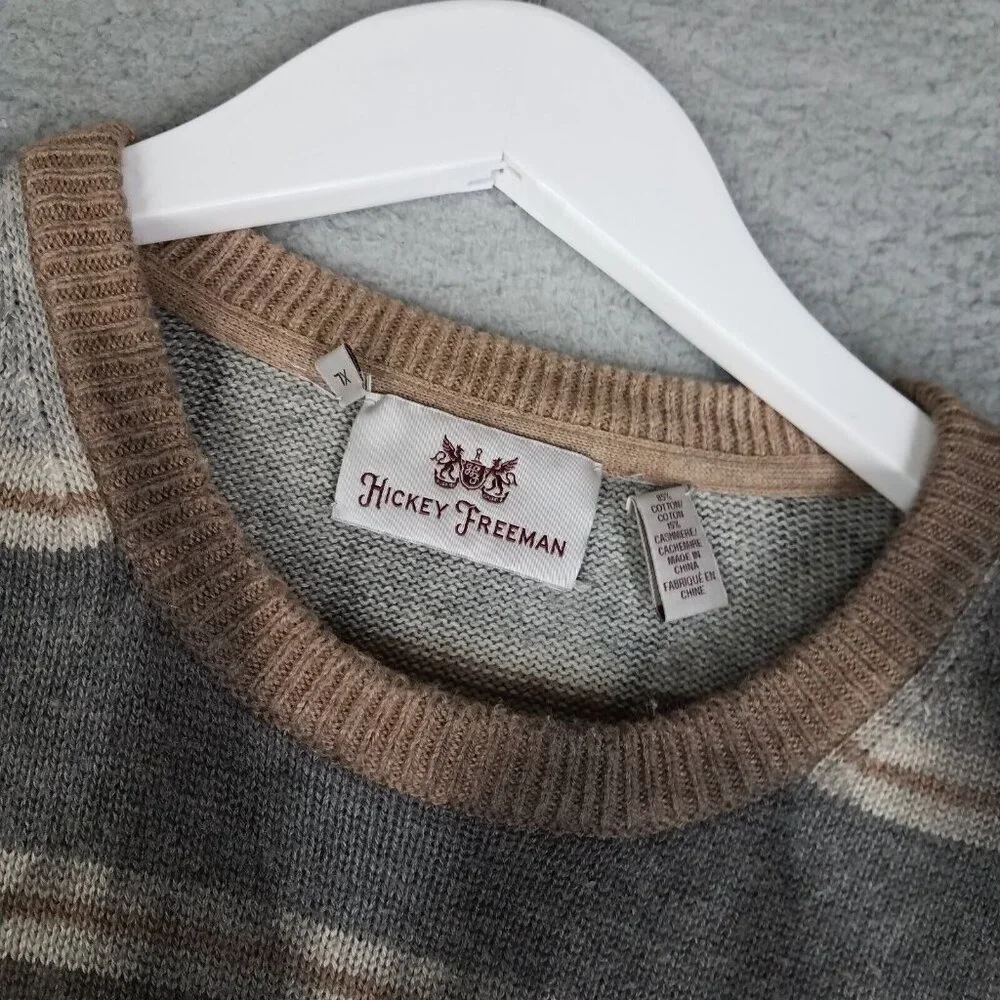 Hickey Freeman Sweater Adult XL Pullover Brown Striped Cotton Cashmere Blend Men